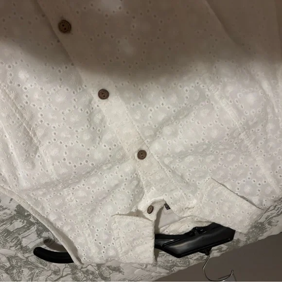 Anne Klein sz 8 white eyelet midi sleeveless sundress collared button front sash - Picture 11 of 12